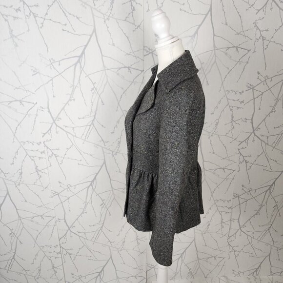 Cynthia Steffe Gray Tweed 100% Wool Double Breasted Peplum Peacoat - Picture 3 of 9